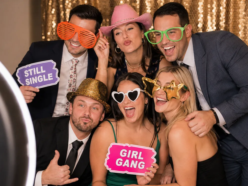 Kiss Photobooth setup with props for a private wedding event in Mauritius